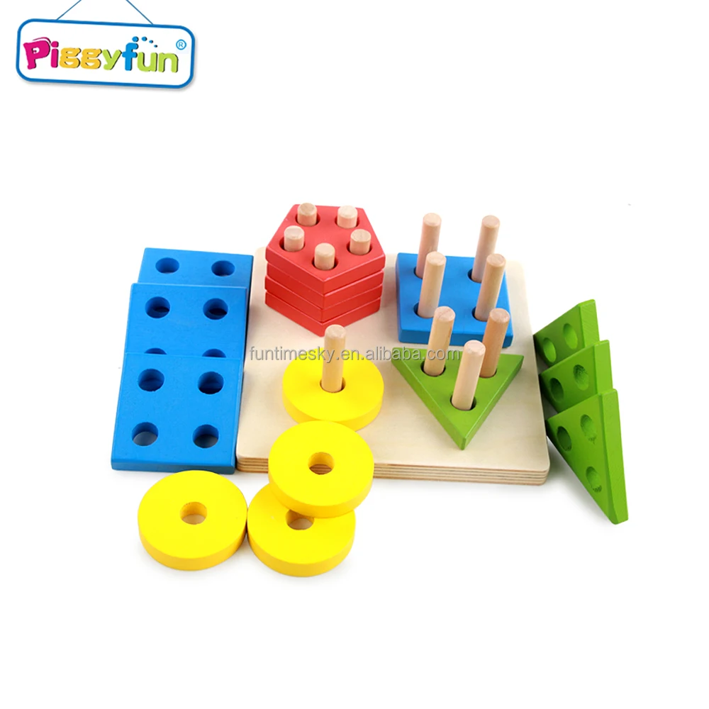 أطفال لعبة تعليمية العمود مطابقة الشكل الهندسي كتلة خشبية