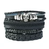 wrap bead braided wax string leather bracelet men skull