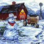 GX8474-40*50 Wall decor 3D canvas oil painting art of winter village snow man picture for decor