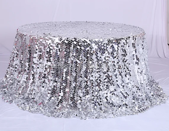 Fancy silver mesh sequin embroidered wedding table cloth