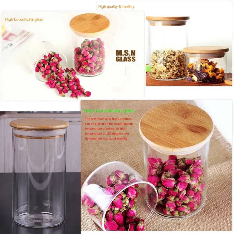 wholesale 100ml 150ml 200ml 250ml 300ml glass storage jar with bamboo lid for food GSJ-666AN