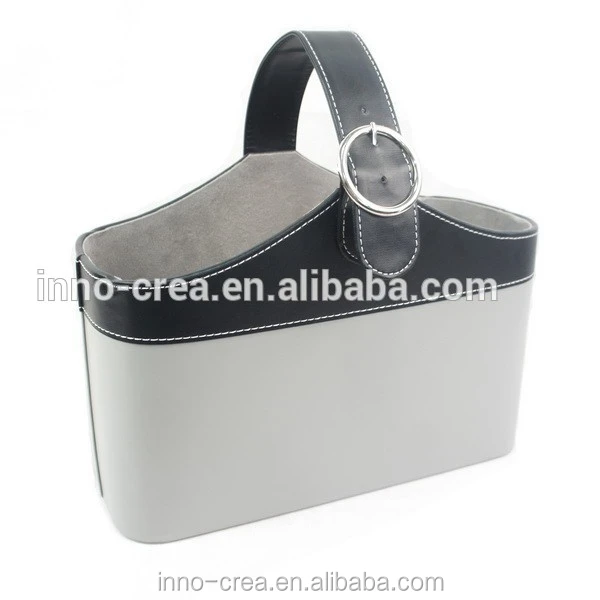 pu leather buckle handle magazine newspaper basket/holder
