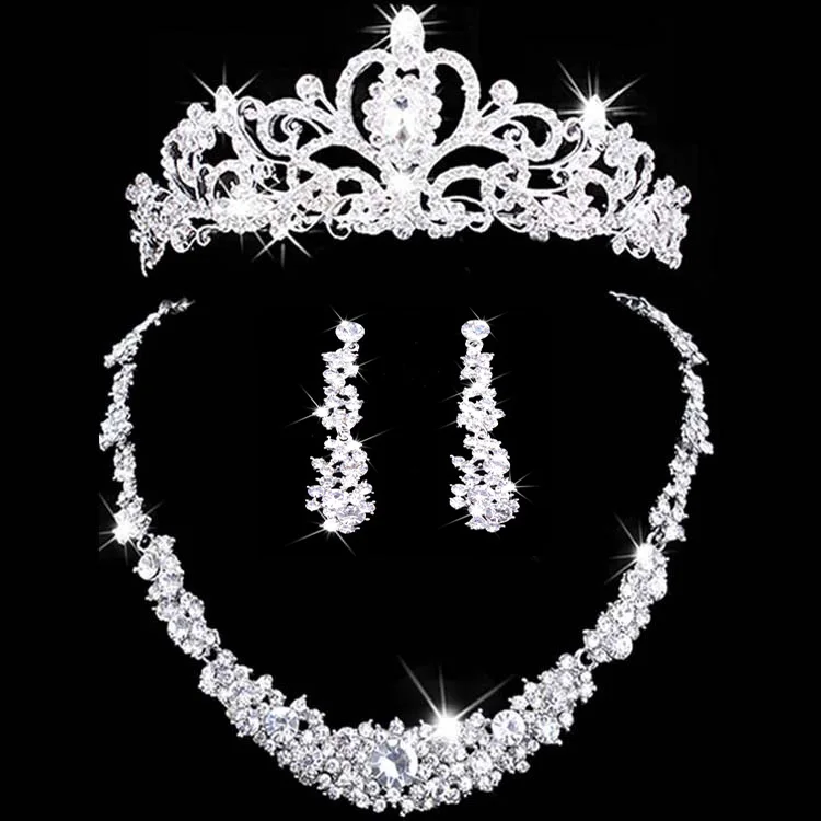 2017 New bridal jewelry crown necklace and earring set tiara rhinestone wedding accessories bridal crystal jewelry sets (7