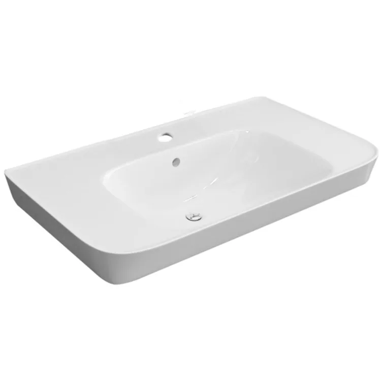 N80G07 ANNWA Top Counter Ceramic White Square Single Hole Bathroom Cabinet Washroom Basin