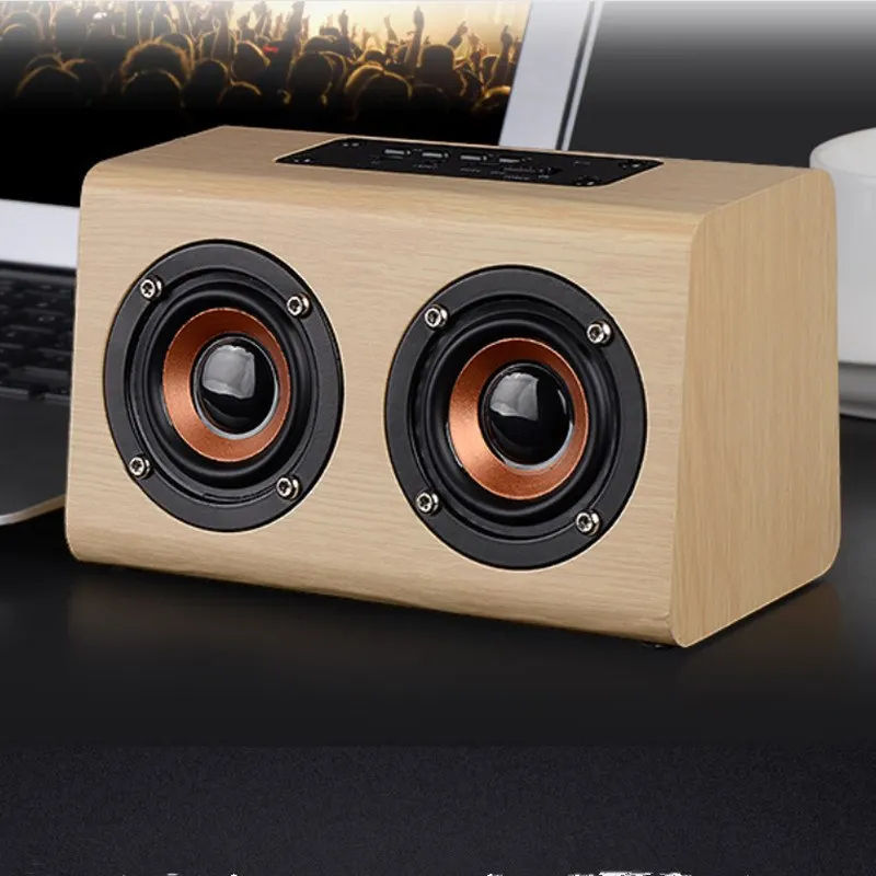 Wood Bluetooth Speaker W7 Retro HIFI 3D Dual Loudspeakers Bluetooth Wireless Speaker with Hands-free Sound Box TF AUX IN - ANKUX.COM