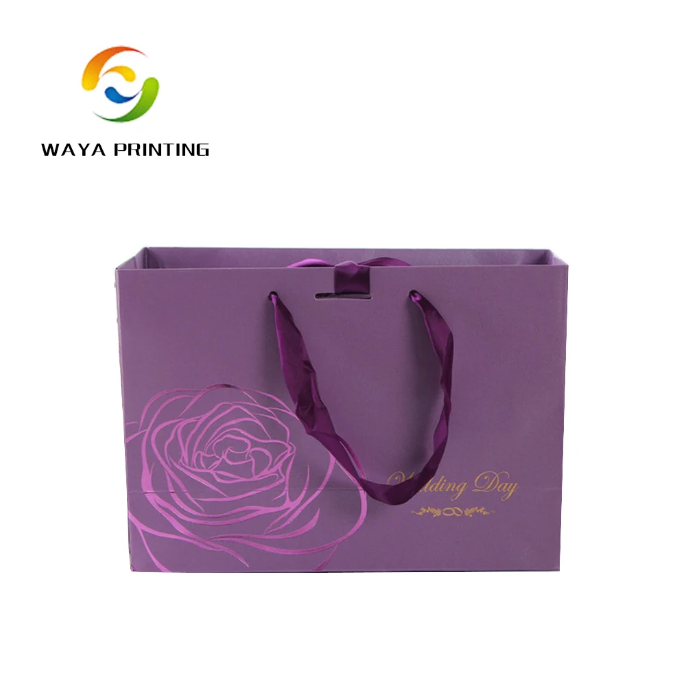 big size logo print custom rope emboss purple paper bag
