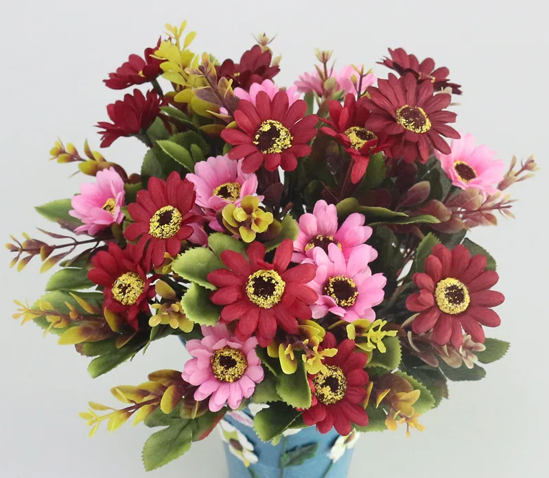 Flone Lovely Mini Daisy Imitation Flower European Style Oil Painting Chrysanthemum Silk Flower Wedding Home Party Decor (4)