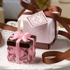 Pink and Brown Gift Box Wedding Favors Candles