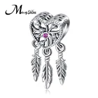 925 Sterling Silver Women lucky feather hollow Love heart shaped Beads charm