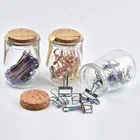 small size stainless steel metal book office decorative binder clips in glass bottle