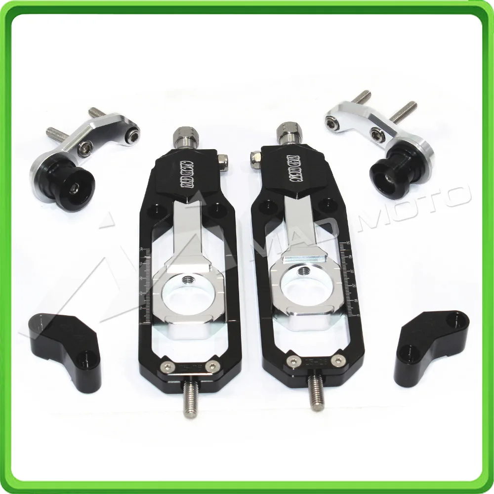 Motorcycle Chain Tensioner Adjuster with paddock bobbins kit for Yamaha YZF-R1 R1M R1S 2015 2016 2017 15 16 17 Black&Silver (12)