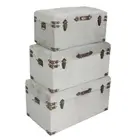 Highly durable home decoration vintage rectangle wooden base leather storage trunk with lock set of 3