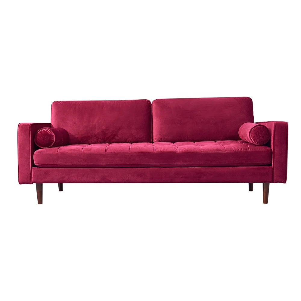 Wooden Frame Tufted Couches Red Fabric Living Room Furniture