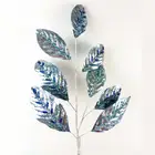 Blue christmas leaves spray with beads and sequins wholesale garden tree decorative wth glitter