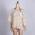 China beachwear knitted mesh white dress cotton beach cover up for beach