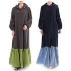 100% cotton kaftan matching color long sleeve dress beaded muslim abaya with hood