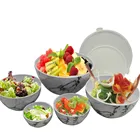 unbreakable BPA free quality plastic marble printing 5 pieces bowl set with pp lid for salad