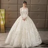 Princess White Lace Wedding Dress Moroccan Luxury New Design Bridal Gowns With Illusion Sleeves