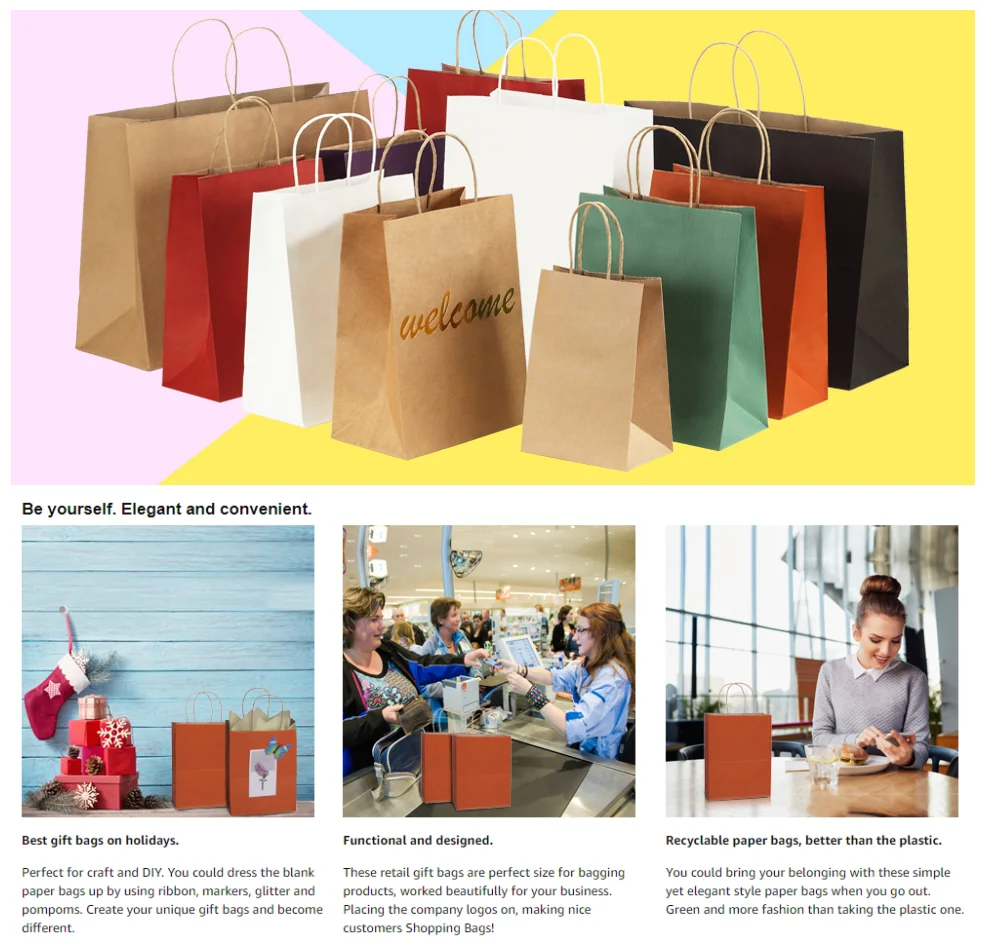 grade handle cheap gift shopping kraft paper bag printed custom