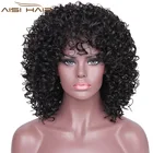 Aisi Hair Heat Resistant Fiber Black Color Short Curly Wig With Bangs Synthetic Afro Kinky Curly Wigs For Black Women