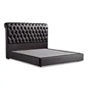 Latest design tufted Royal king size black leather Upholstered Bed