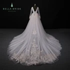New lace long sleeve deep V neck backless vestidos de noche wedding dress 2019