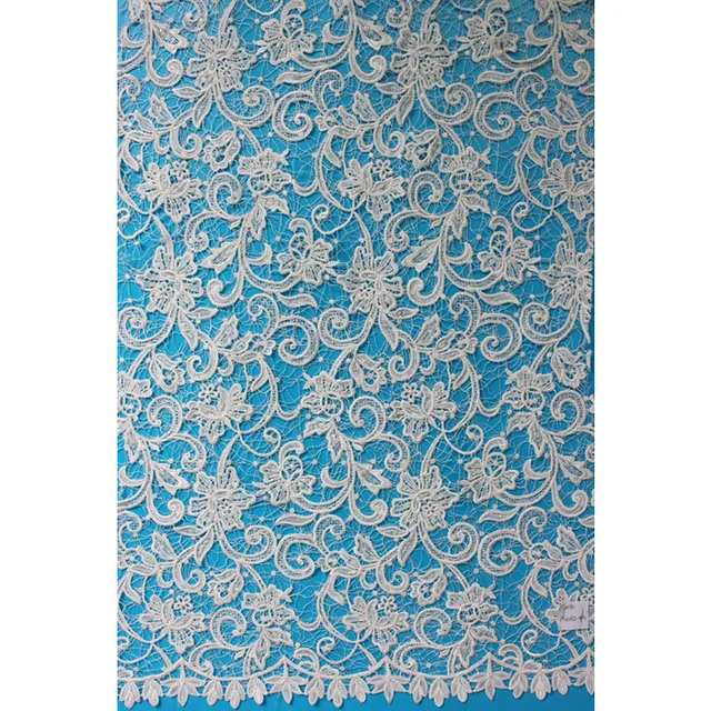 Attractive new designs cotton beaded guipure lace embroidered dress fabric with holes