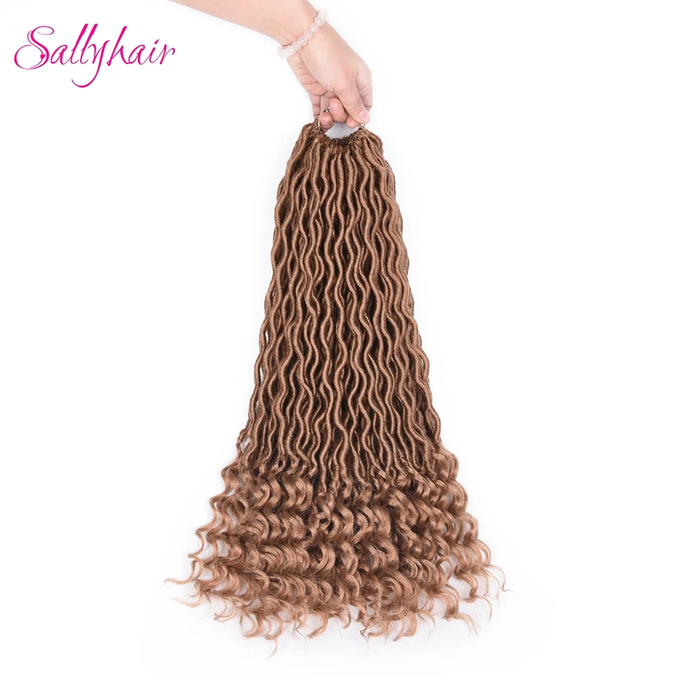 Sallyhair Faux Locs Curly 24 StrandsPack Crochet Braids Hair Extension Synthetic Soft Ombre Braiding Hair Loose End Black Brown (17)