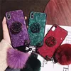 Gold Foil Soft TPU Silicone Shockproof Phone Case With Big Fluffy Fur Ball Wrist Strap for iPhone XS MAX XR X 8 7 6 Plus