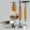 High quality men bamboo razor best gift metal traditional double edge blades shaver razor bowl brush holder set
