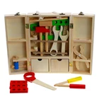 Portable Wooden Simulation Toolbox Set Toys Solid Wooden Repair Tools Educational Toy for Kids