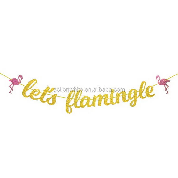 lets flamingle gold glitter banner for summer hawaiian luau
