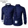 TONGYANG Men Casual Business Buttoned Long Sleeve Grid Slim Fit Stylish Dress Shirt Top