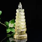 Wholesale Natural Yellow Crystal carving transparent Quartz Nine layer Wenchang Tower