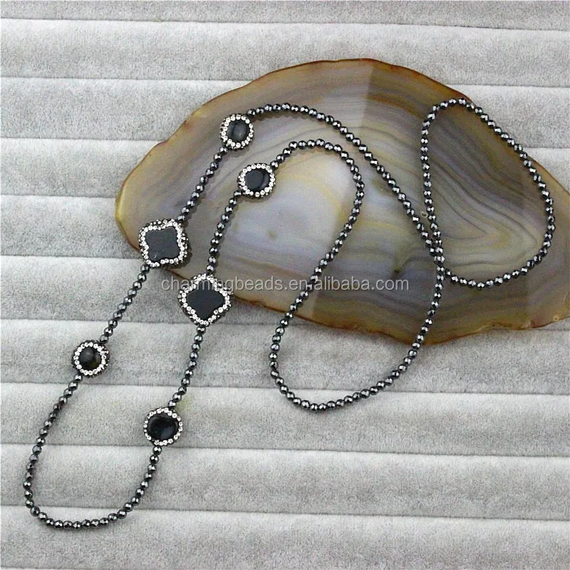 CH-JBN0129 handmade hematite bead necklace with pendants,fashion frewather pearl pendant necklace,wholesale necklace jewelry