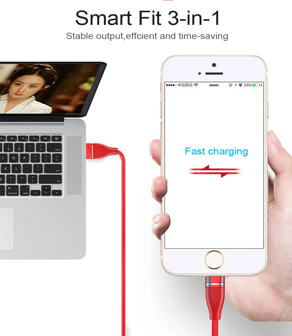 New Arrival High Quality Braided Durable 2.4 A Usb Cable for Iphone X 3 in 1 Fast Charging Phone Cable - ANKUX.COM