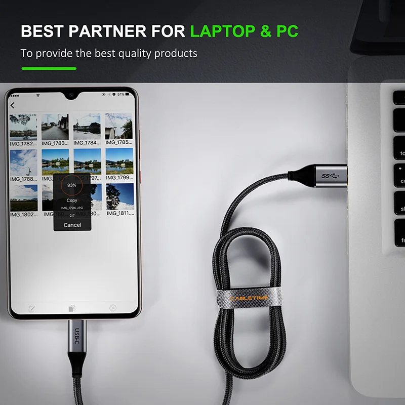 CABLETIME USB C 3.0 Type c Nylon Mobile Phone Cable 3.0A 5Gbps Fast Charging For Huawei Samsung Xiaomi One Plus,1m 3ft - ANKUX.COM