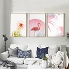Pink Flamingo Flowers Girls Canvas Paintings Posters Modern Nordic Wall Art Pictures For Kids Room Home Decoration