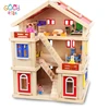 Goodkids Newest Wooden Educational Toy 3 Floors Full Furnitures Mini Dolls Large Size Kids' Doll House Wood Toy