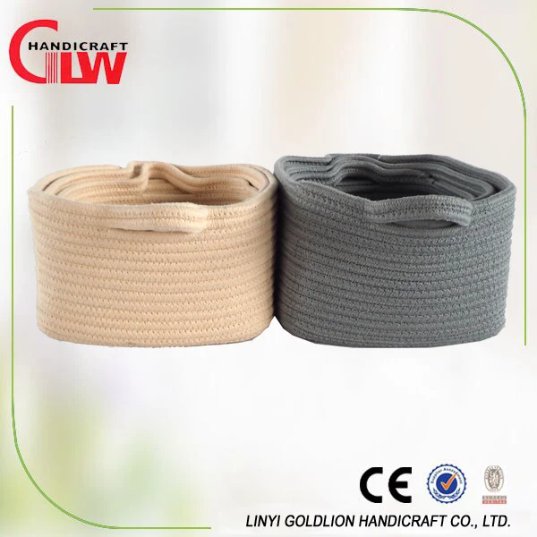 quality handmade woven cotton rope storage basket with handles