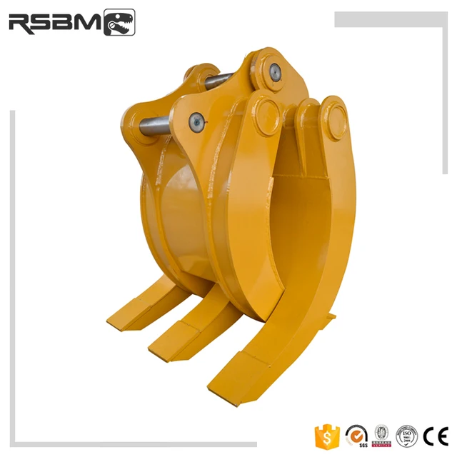 Excavator mechanical log grapple for grabbing