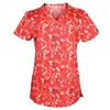 Women's Printed Fashion Tunic Style V-Neck Floral Print Medical Nurse Scrub Uniforms Top