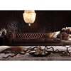 Custom italian vintage leather tufted sofa king size wood trim chesterfield sofa