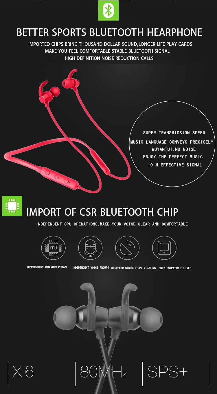 Portable Super Bass In-Ear Shenzhen Bluetooth Earphone For Phone PC Tablet magnet earphones - ANKUX.COM