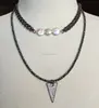NS193211 Boho Chic Coin Baroque Pearl GunMetal Chain And Pave Spike Charm Hematite Stone Beads Short Choker Necklace