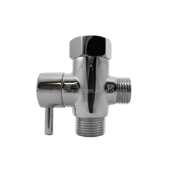 Shattaf Brass 3 vías t-adaptador desviador de cabeza de ducha Válvula de agua con válvula de cierre