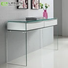 Luxury Hallway Furniture Bent Glass Console Table with Gloss White Painting MDF Drawers