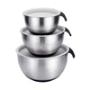 Kitchenware 3pcs Salad Bowl Stainless Steel 304 Mixing Bowl with PE Lid and Silicone Handle