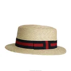 Natural custom school gift straw boater hat cheap wheat wide brim straw hat with bow