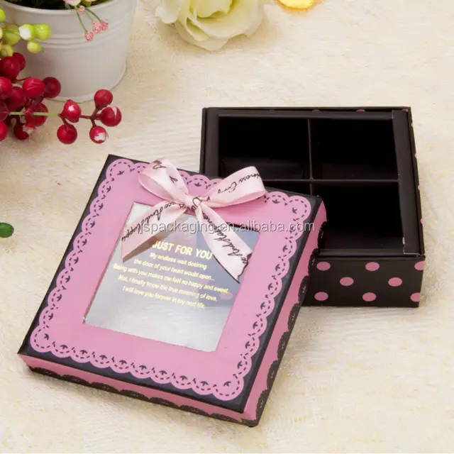 custom wholesale chocolate paper box with clear lid for wedding